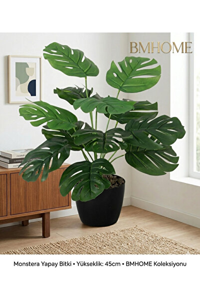 BMHOUSE Modern ev dekerasyonu bakım istemeyen yapay monstera çiçeği şık saksılı
