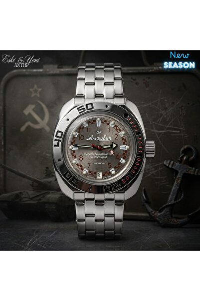 ESKİ YENİ ANTİK ساعة يد رجالية أوتوماتيكية من فوستوك أمفيبيا - سوار فولاذي - ...