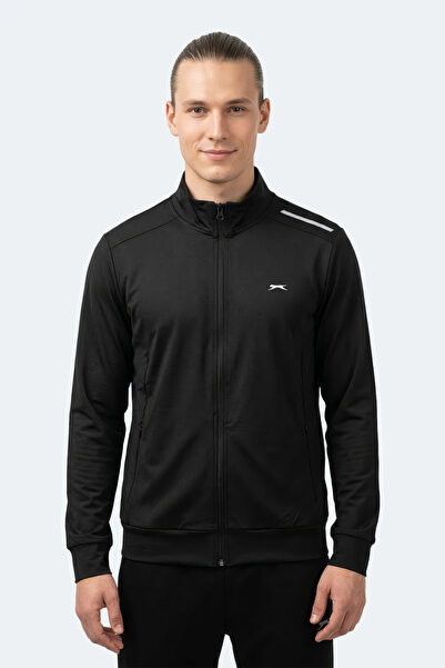 Slazenger Revolver Men's Zippered Stand Collar Pocket Black Sweatshirt