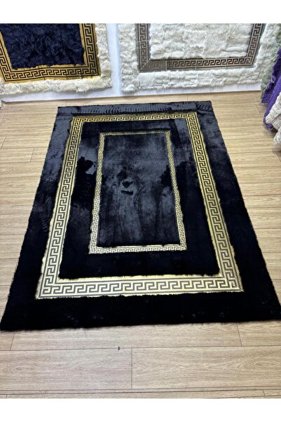 SANCAK DERİ HALI LÜKS GOLD VARAKLI SİYAH PELUŞ HALI