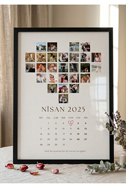 Kentes Frame Kişisel Fotoğraflı Kalp Şeklinde Takvim – Özel Günlü Düğün & Niş...