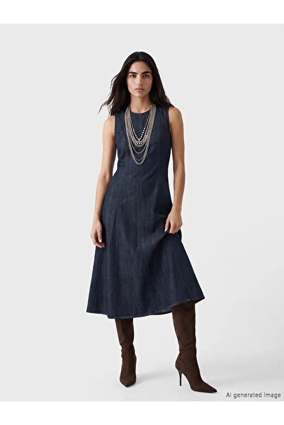 LC Waikiki Φόρεμα τζιν με λαιμόκοψη ποδηλάτου και γραμμή Α (S6)