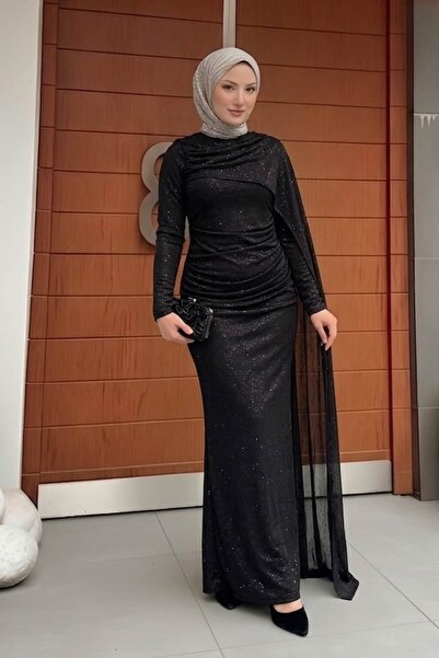 Asya Karen Karmen Pelerinli Işıltılı Abiye