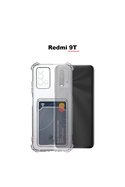 bewn Redmi 9T Uyumlu Kartlıklı Cüzdan Şeffaf Kenar Korumalı Köşeleri Tank Tel...
