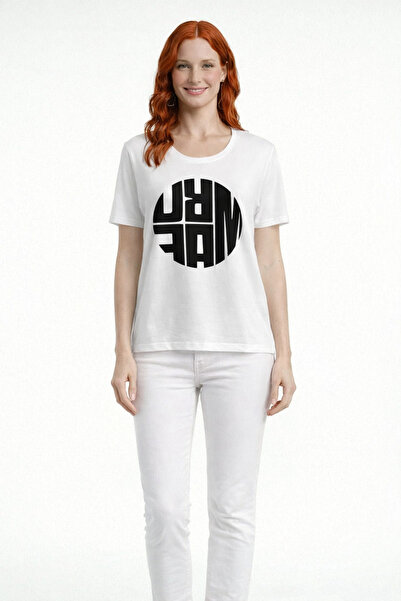 Neden Tekstil Λευκό γυναικείο κοντομάνικο μπλουζάκι με στάμπα και στρογγυλή λ...