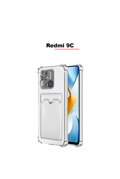 bewn Redmi 9C Uyumlu Kartlıklı Cüzdan Şeffaf Kenar Korumalı Köşeleri Tank Tel...