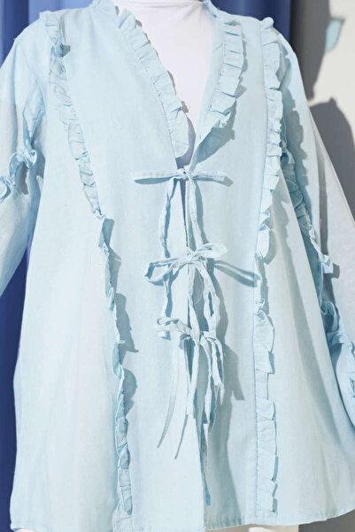 Lavanta Tekstil Kimono cu detalii de volane