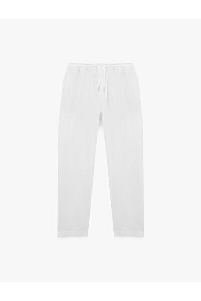 Koton Straight Fit Cotton Trousers with Pockets and Lace-Up Waist