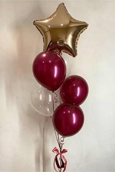 Bunloon مجموعة بالونات معدنية شفافة باللون الأحمر الداكن وورق الذهب على شكل ن...