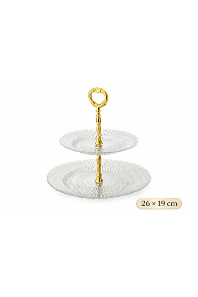 Alika Tekstil ve Ev Gereçleri 2 Katlı Cam Kurabiye Standı, Dekoratif Sunumluk...