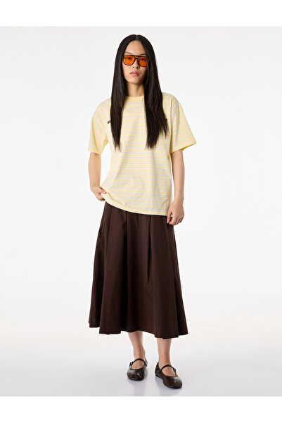 Koton Βαμβακερό ριγέ μπλουζάκι με κοντό μανίκι και στάμπα