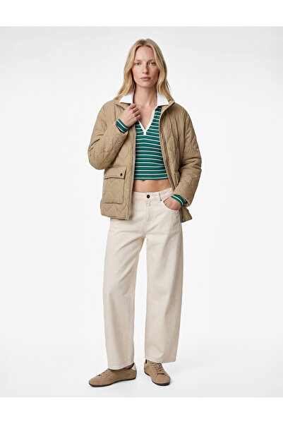 Koton Fermuar Cepli Uzun Kollu Dik Yaka Kapitone Mont