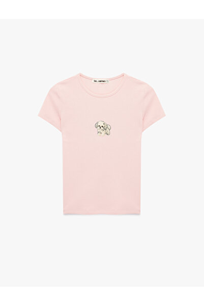 Koton Slim Fit Short Sleeve Crew Neck Dog Embroidered T-Shirt