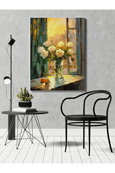 RUGSMODERN Kanvas Tablo Vazo Desenli Sarı Çiçekli Temalı Tablo