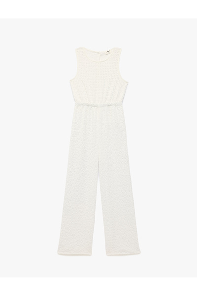 Koton Довгий комбінезон з круглим вирізом та безрукавками з крепової тканини