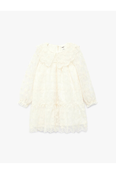 Koton Rochie din tul brodat cu guler pentru bebelusi si maneci tip balon