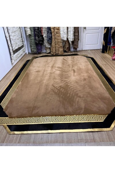 SANCAK DERİ HALI LÜKS GOLD VARAKLI KARAMEL PELUŞ HALI