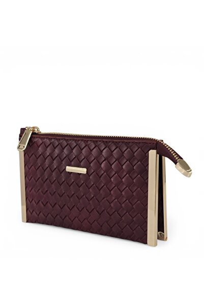 Evident Burgundy Knitted Patterned Small Portfolio & Women's Handbag (19 X 11)