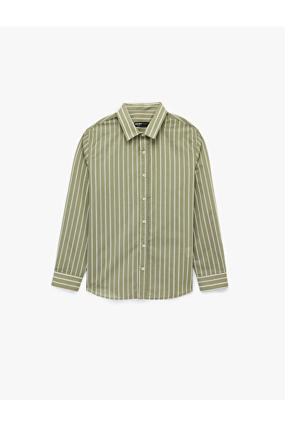 Koton Buttoned Regular Fit Cotton Poplin Classic Collar Long Sleeve Striped S...