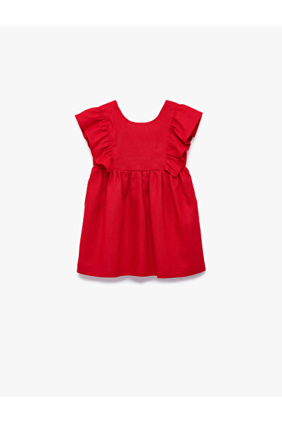 Koton Αμάνικο λινό φόρεμα με στρογγυλή λαιμόκοψη και βολάν