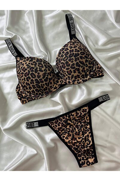 TAŞ VE LEOPAR DETAYLI DESTEKLİ DOLGULU TANGALI SÜTYEN TAKIMI LOVE SECRET