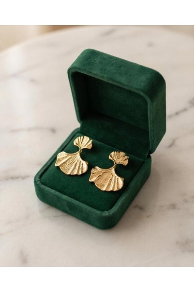 B&T Bujiteri Ginkgo Leaf Modern Design Steel Earrings