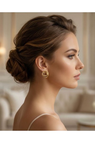 B&T Bujiteri Modern Design Knot Model Steel Gold Earrings
