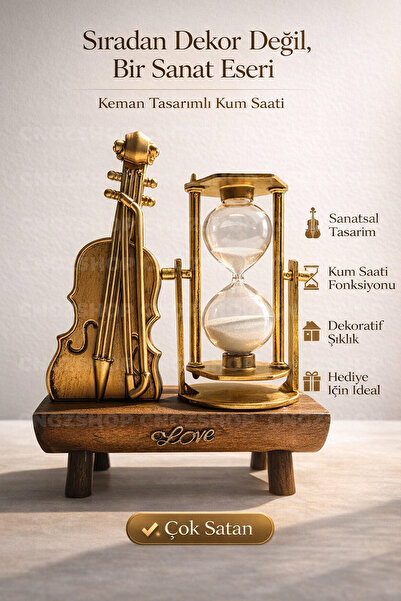 CNGZSHOP Keman Tasarımlı Kum Saati | Şık Biblo & Ofis Dekor Hediyelik