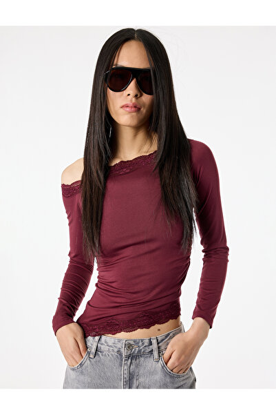 Koton Ασύμμετρη μακρυμάνικη μπλούζα με λαιμόκοψη εφαρμοστό