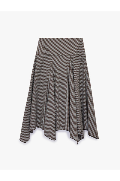 Koton Βαμβακερή ασύμμετρη καρό μίντι φούστα με κοψίματα