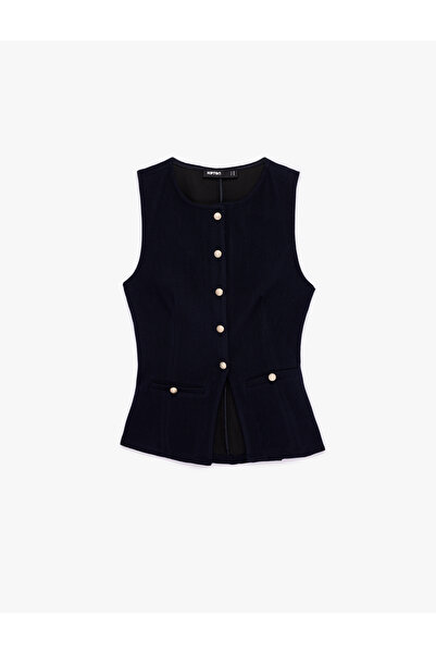 Koton Vestă cu croială peplum, decolteu tip crew, cu nasturi, slim fit