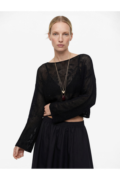 Koton Wide Long Sleeve Boat Neck Crochet Openwork Sweater