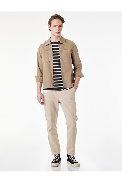 Koton Pantaloni Regular Fit bumbac lu cu buzunare gabardină șnur în talie
