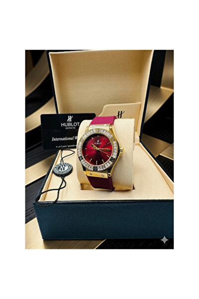 Hublot Gold Watch with Red Dial & Diamond Bezel – Premium Designer Timepiece ...