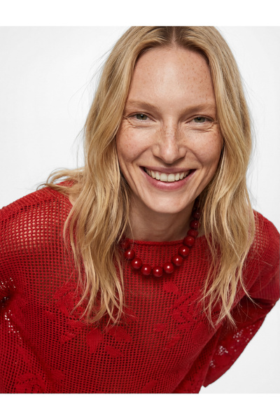 Koton Wide Long Sleeve Boat Neck Crochet Openwork Sweater