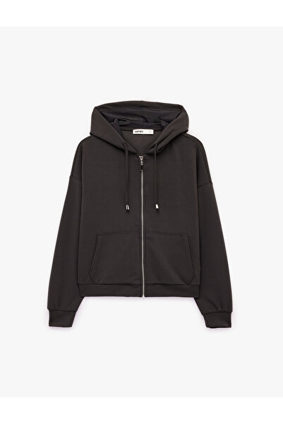 Koton Modal Long Sleeve Pocketed Full Zipper Hooded Sweatshirt