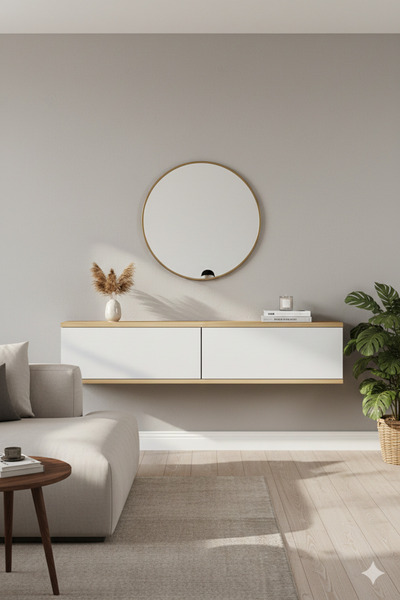 FeyzaDesign Yüksekliği 26cm Genişliği 120cm Çok Renkli Antre Rafi ve TV Sehpası