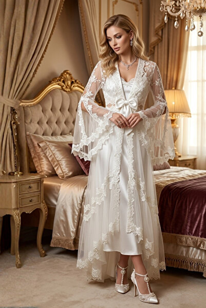 big mama Luxury Bridal Dressing Gown - 2-Piece Dowry Set with Silk Satin and ...