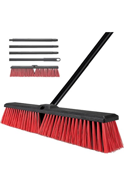 Arabest مكنسة دفع 18 بوصة، مكنسة خارجية متينة بمقبض طويل، مناسبة للورش والمرآ...