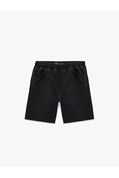 Koton Belted Lace-Up Denim Bermuda Shorts with Pocket Detail