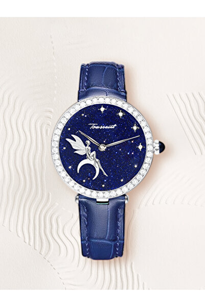 FridayIn Fairy Moon Starry Dial Blue Leather Women's Watch – Crystal Bezel Lu...