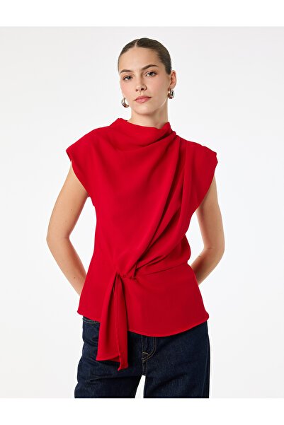Koton High Collar Sleeveless Gathered Crepe Blouse