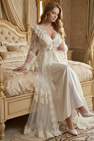 big mama Bridal Dressing Gown Set - Satin Lace Double Luxury Nightgown Set