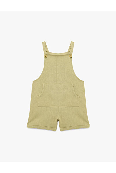 Koton Buttoned Linen Viscose Blend Square Neck Jumpsuit with Straps and Kanga...