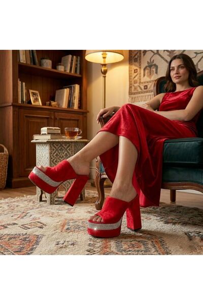 Tarz Topuklar Red Suede Victoriaaa Platform Women's Shoes