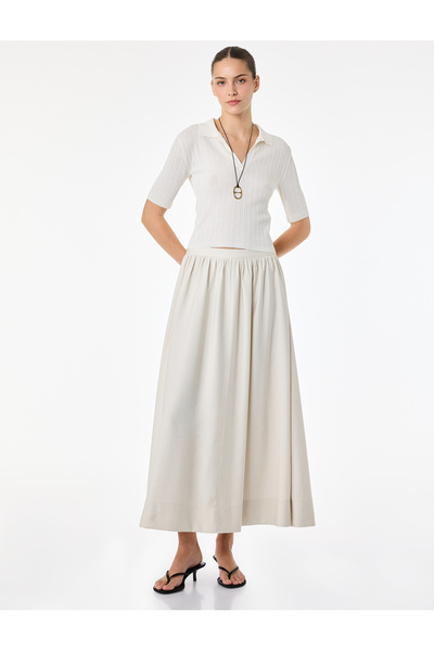 Koton Viscose Cupro Fabric Loose Fit Midi Flared Skirt