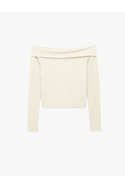 Koton Tricou cu mânecă lungă, croială slim, din țesătură Bürümcük, cu umeri goi