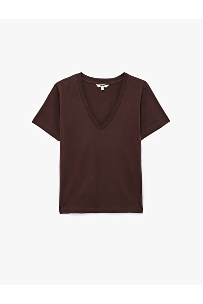 Koton Βαμβακερό κοντομάνικο μπλουζάκι με λαιμόκοψη V