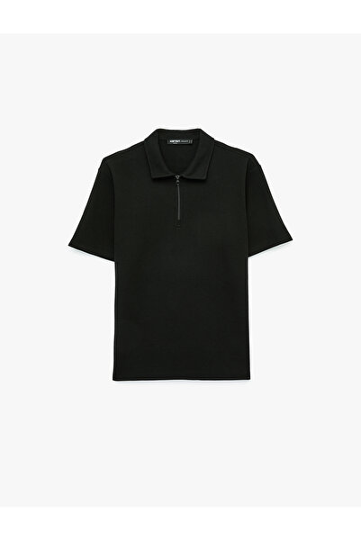 Koton Μπλουζάκι με κανονική εφαρμογή, κοντό μανίκι, υφή βάφλας, μισό φερμουάρ...