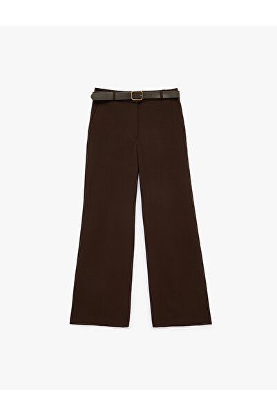 Koton Straight Wide-Leg Fabric Pants with Pockets and Belt